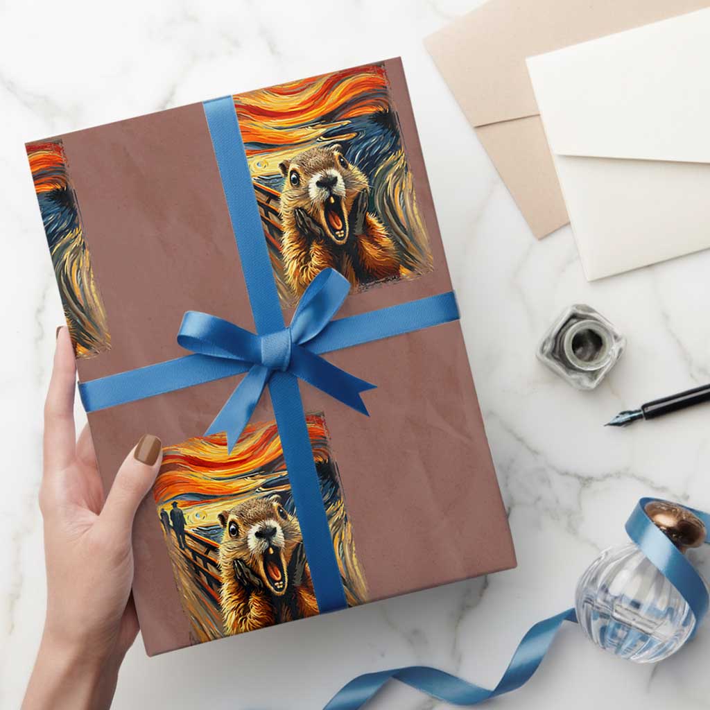 Funny Scream Groundhog Wrapping Paper Roll Woddchuck Day - Wonder Print Shop