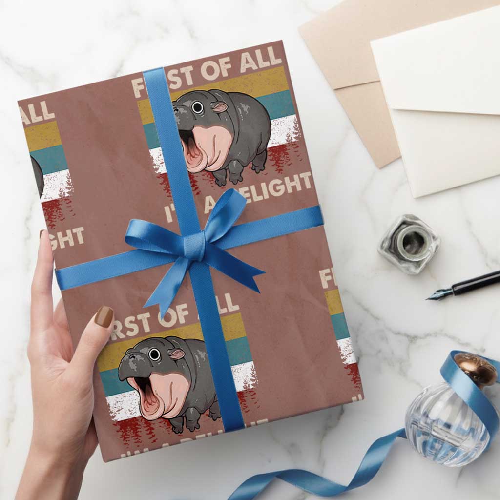 Funny Screaming Moo Deng Wrapping Paper Roll First Of All I'm A Delight Retro Vintage