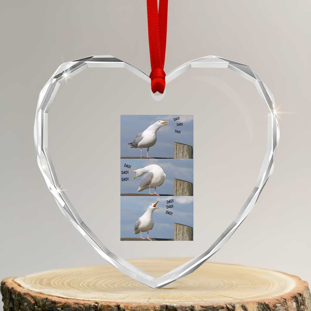 Funny Seagull Papa Heart Crystal Glass Ornament Fathers Day Gift Ocean Life Dad Graphic