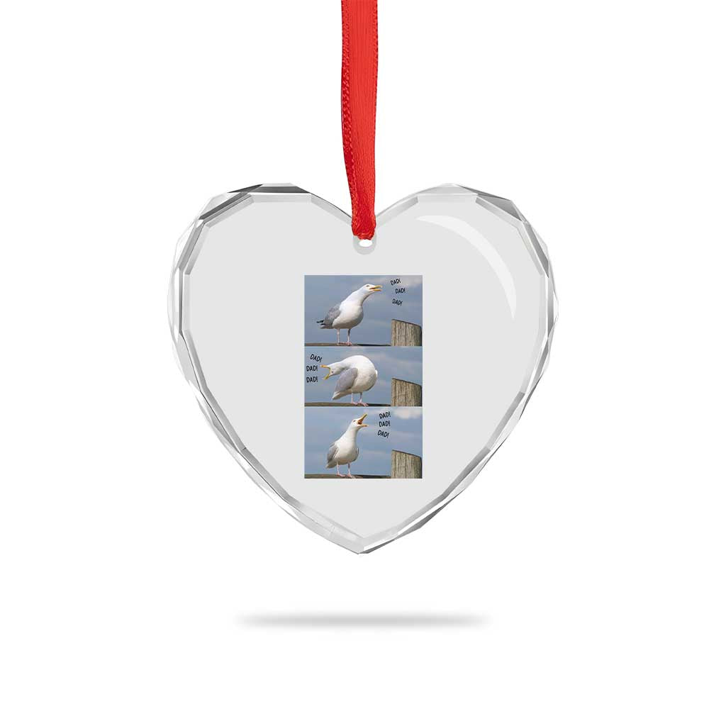 Funny Seagull Papa Heart Crystal Glass Ornament Fathers Day Gift Ocean Life Dad Graphic