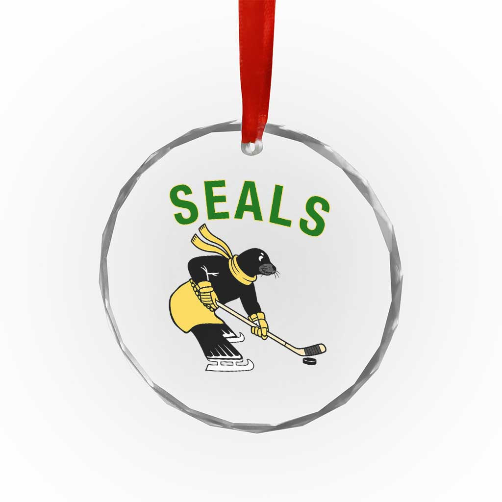 Funny Seal Ice Hockey Player Crystal Glass Ornament Winter Sports Gift - Wonder Print Shop
