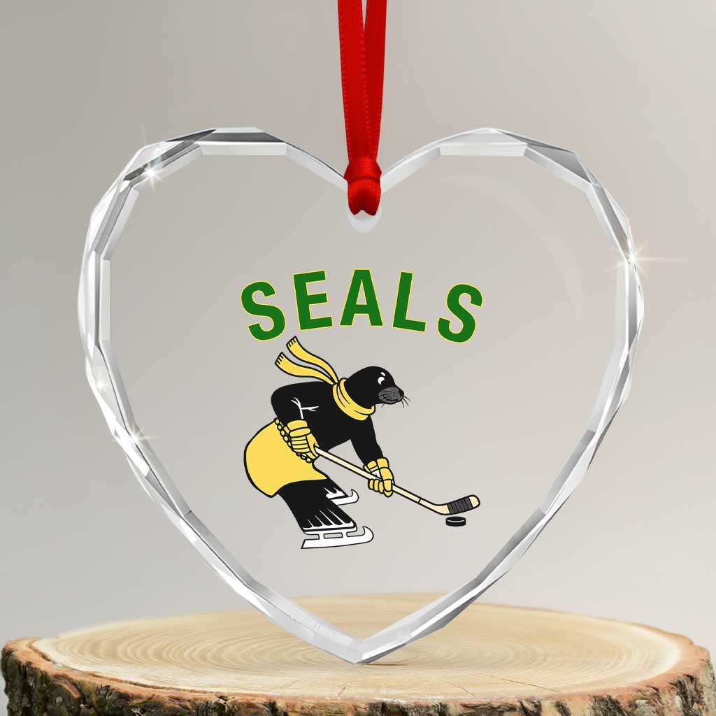 Funny Seal Ice Hockey Player Heart Crystal Glass Ornament Winter Sports Gift - Wonder Print Shop
