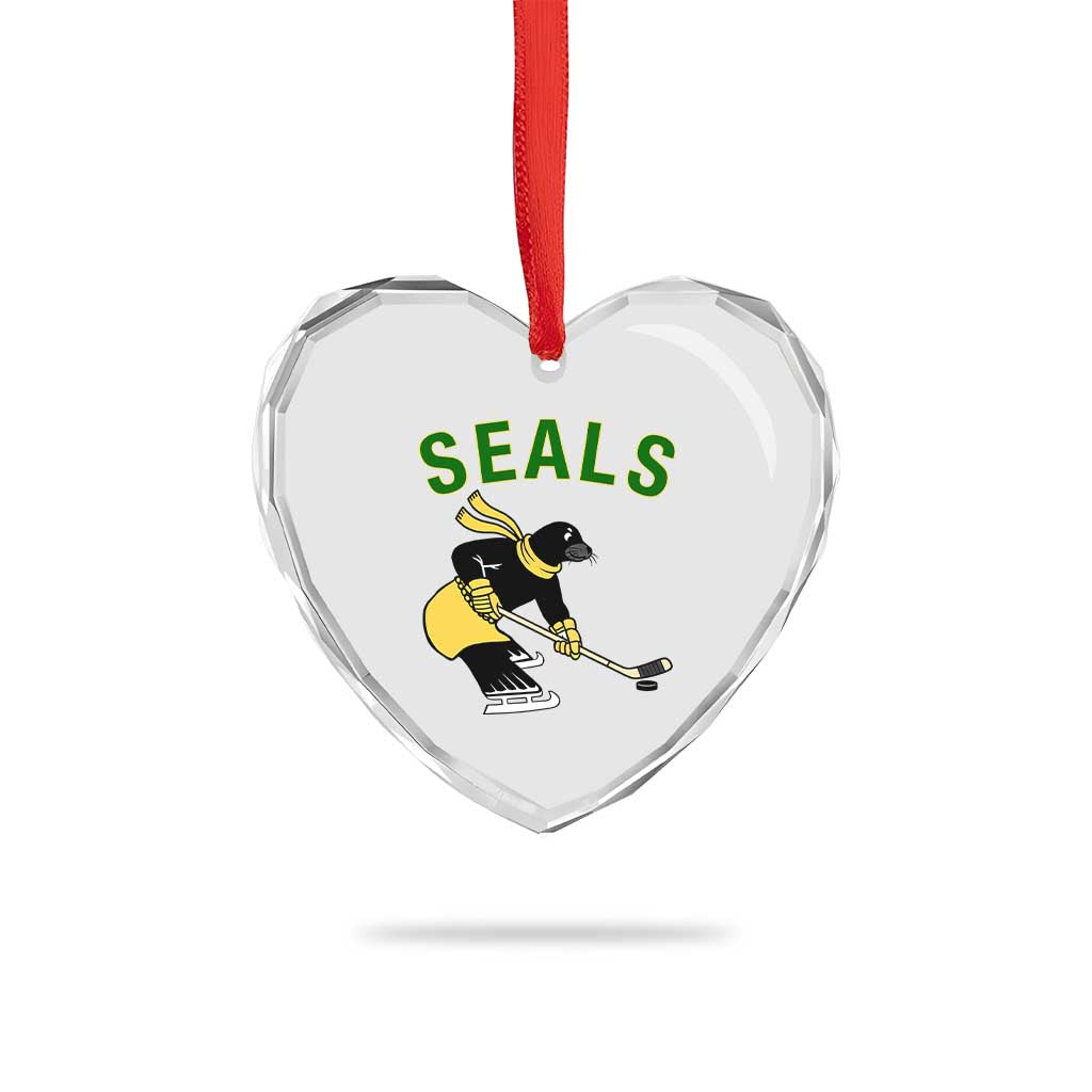 Funny Seal Ice Hockey Player Heart Crystal Glass Ornament Winter Sports Gift - Wonder Print Shop