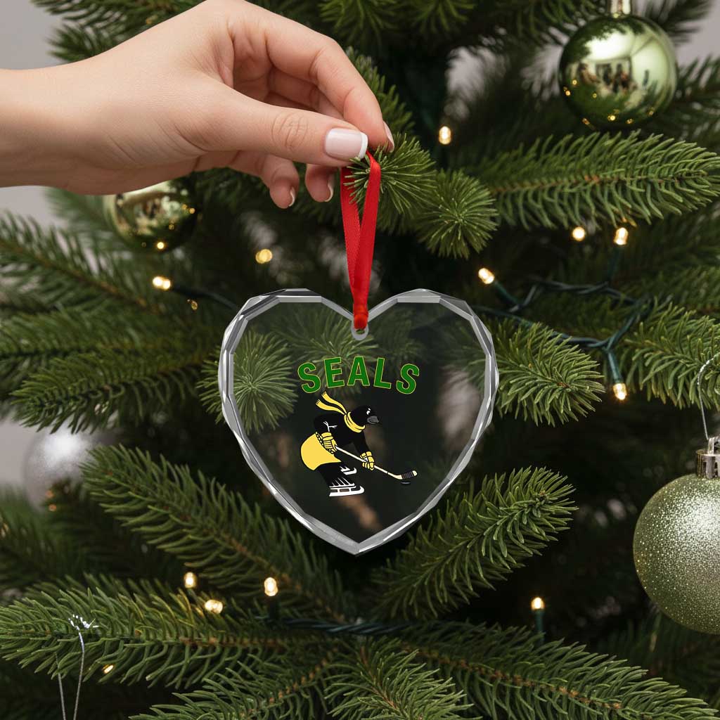Funny Seal Ice Hockey Player Heart Crystal Glass Ornament Winter Sports Gift - Wonder Print Shop