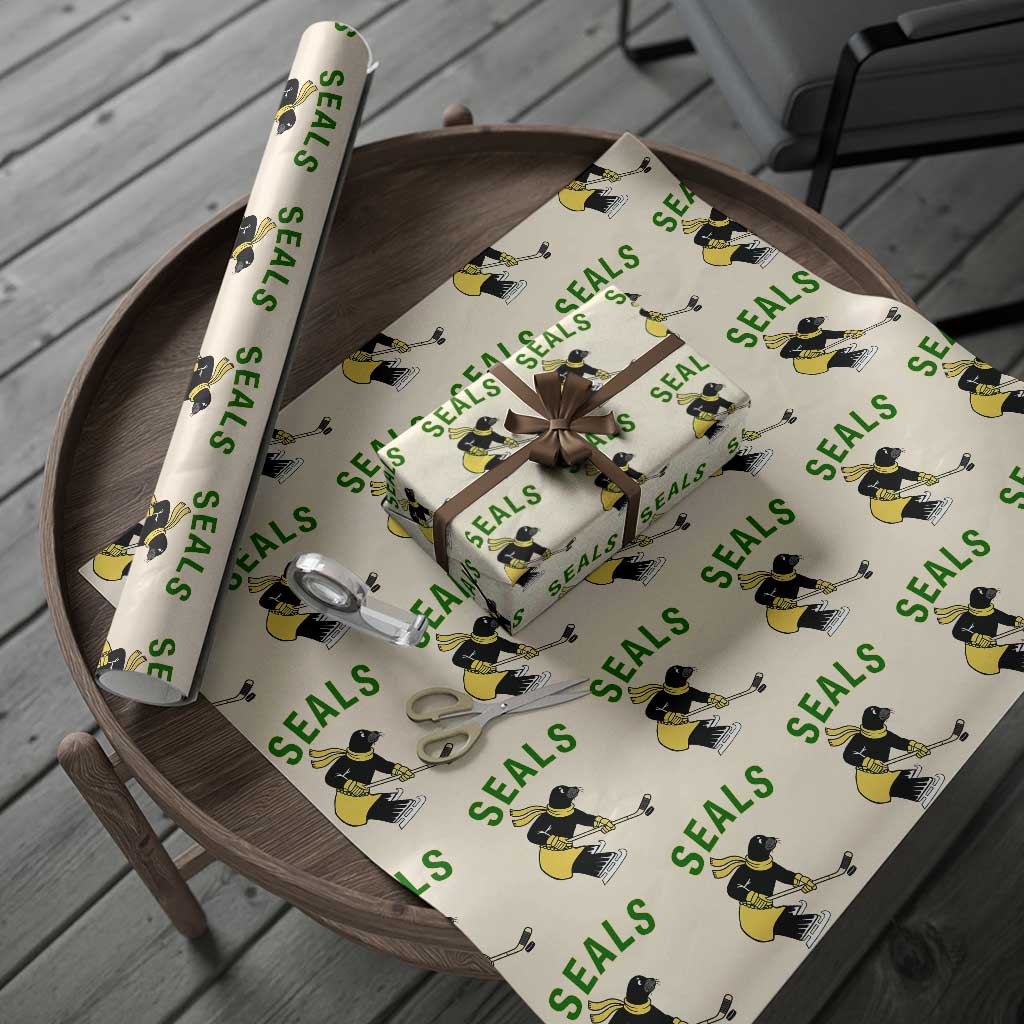 Funny Seal Ice Hockey Player Wrapping Paper Roll Winter Sports Gift - Wonder Print Shop