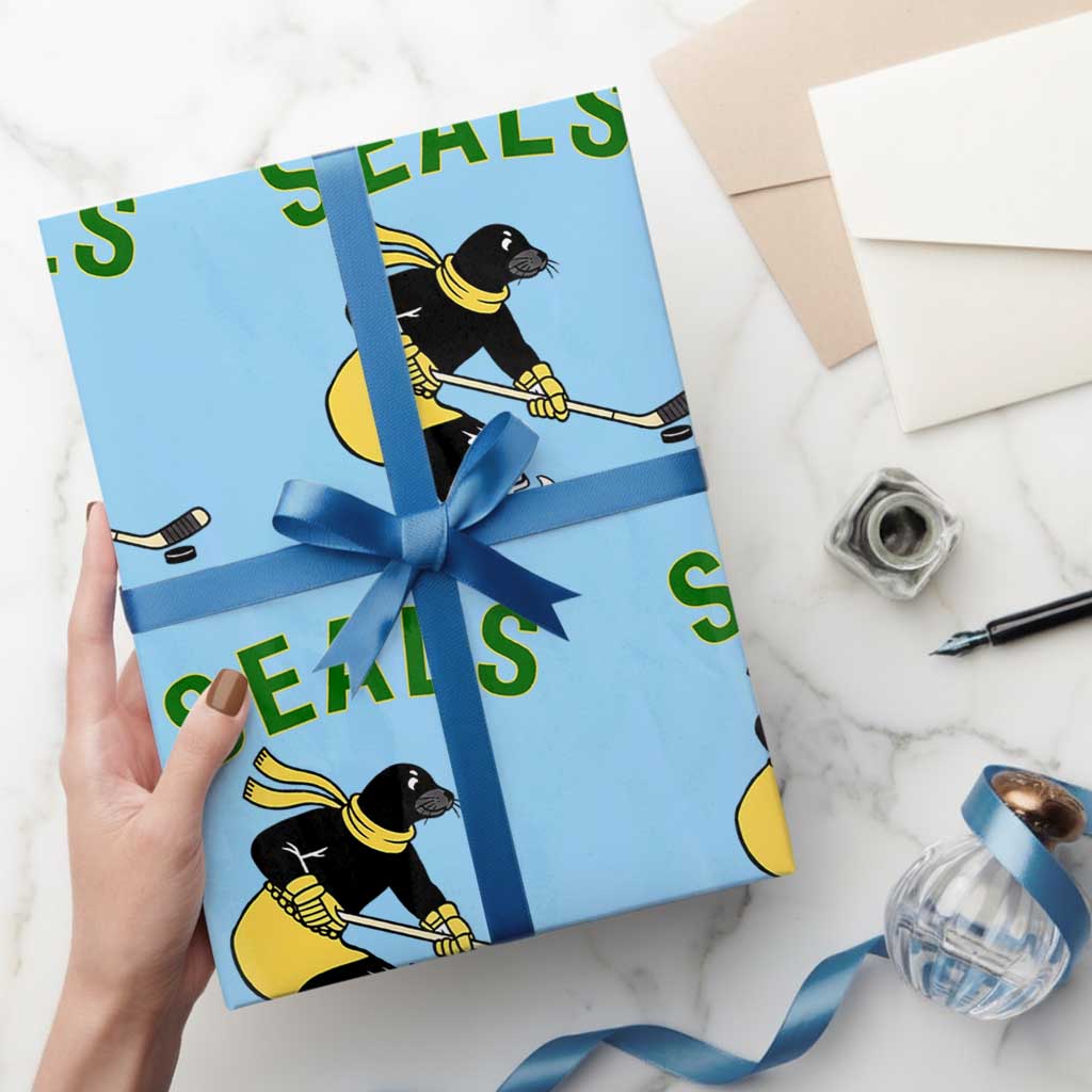 Funny Seal Ice Hockey Player Wrapping Paper Roll Winter Sports Gift - Wonder Print Shop