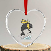 Funny Seal Playing Ice Hockey Heart Crystal Glass Ornament Winter Sports Gift - Wonder Print Shop