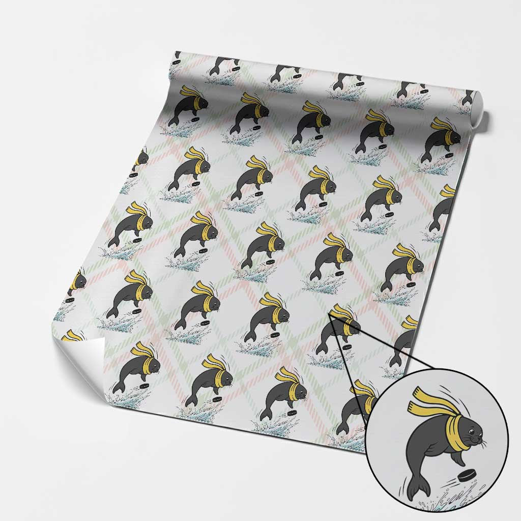 Funny Seal Playing Ice Hockey Wrapping Paper Roll Winter Sports Gift - Wonder Print Shop