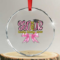 Funny Senior EST 2027 Graduation Crystal Glass Ornament Twenty Twenty Seven Pink Bow