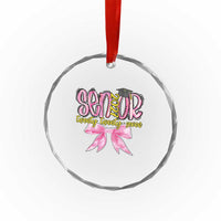 Funny Senior EST 2027 Graduation Crystal Glass Ornament Twenty Twenty Seven Pink Bow