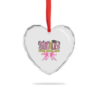 Funny Senior EST 2027 Graduation Heart Crystal Glass Ornament Twenty Twenty Seven Pink Bow