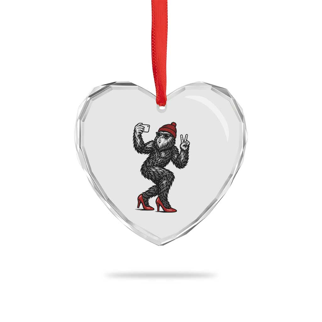 Funny Sexy Bigfoot Selfie Heart Crystal Glass Ornament Sasquatch Lover Gift