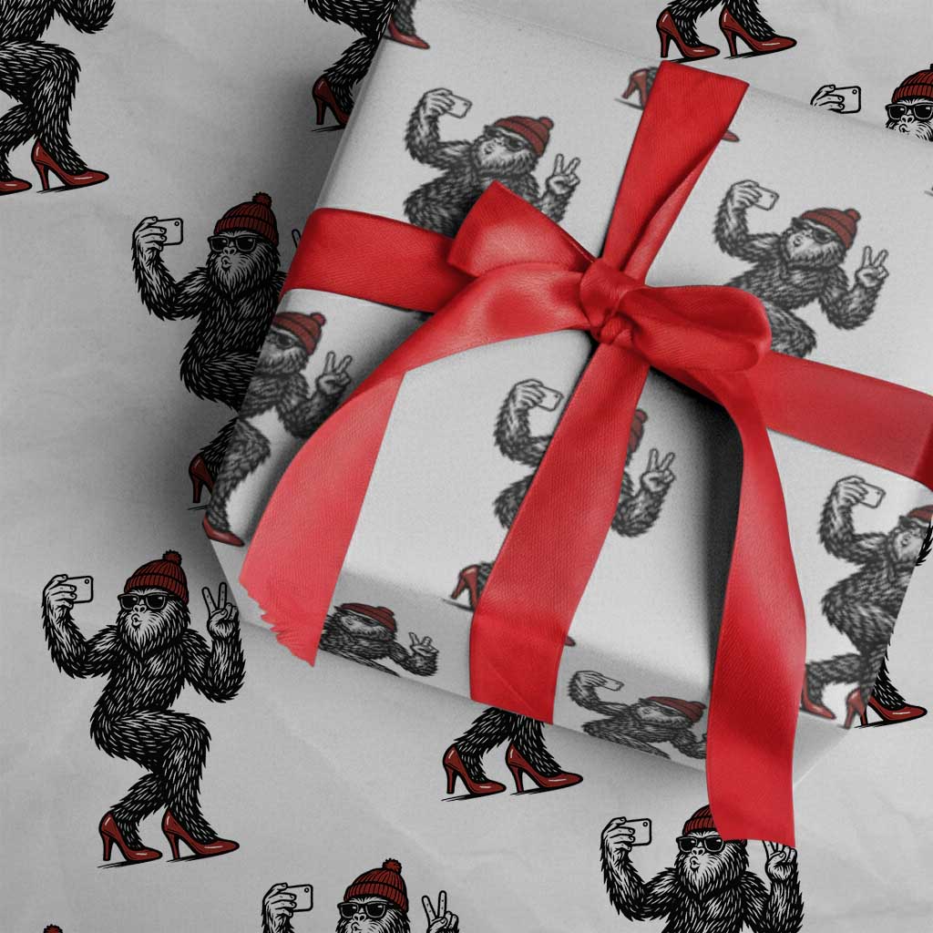 Funny Sexy Bigfoot Selfie Wrapping Paper Roll Sasquatch Lover Gift