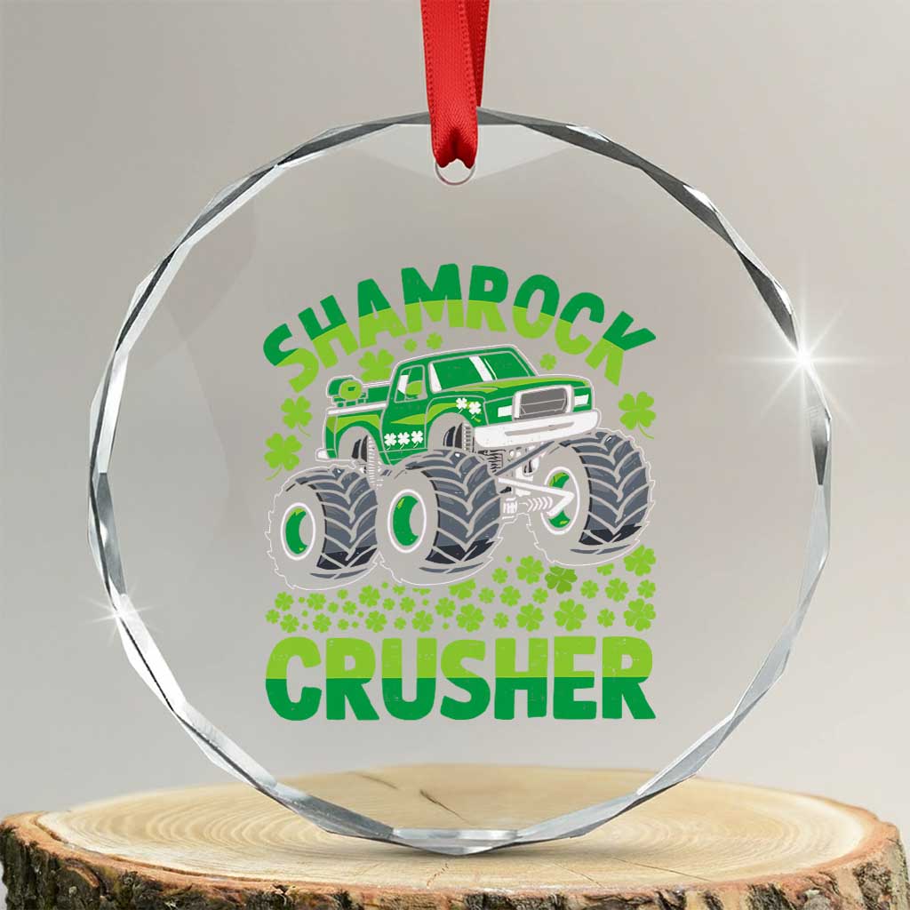 Funny Shamrock Crusher Monster Truck Crystal Glass Ornament Happy St Patricks Day Boys - Wonder Print Shop