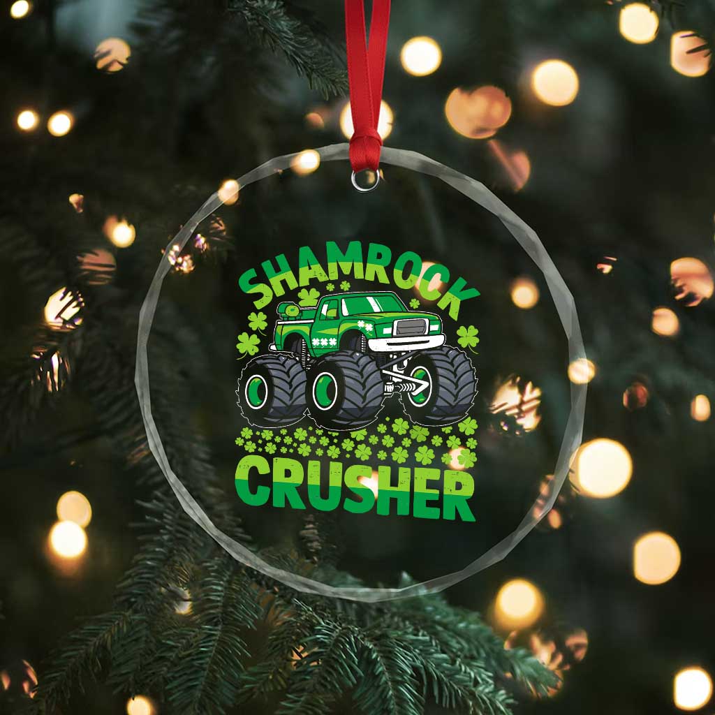 Funny Shamrock Crusher Monster Truck Crystal Glass Ornament Happy St Patricks Day Boys - Wonder Print Shop