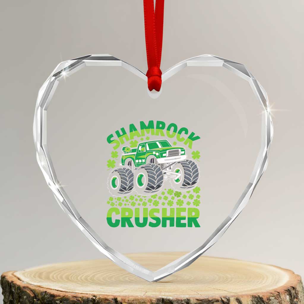 Funny Shamrock Crusher Monster Truck Heart Crystal Glass Ornament Happy St Patricks Day Boys - Wonder Print Shop