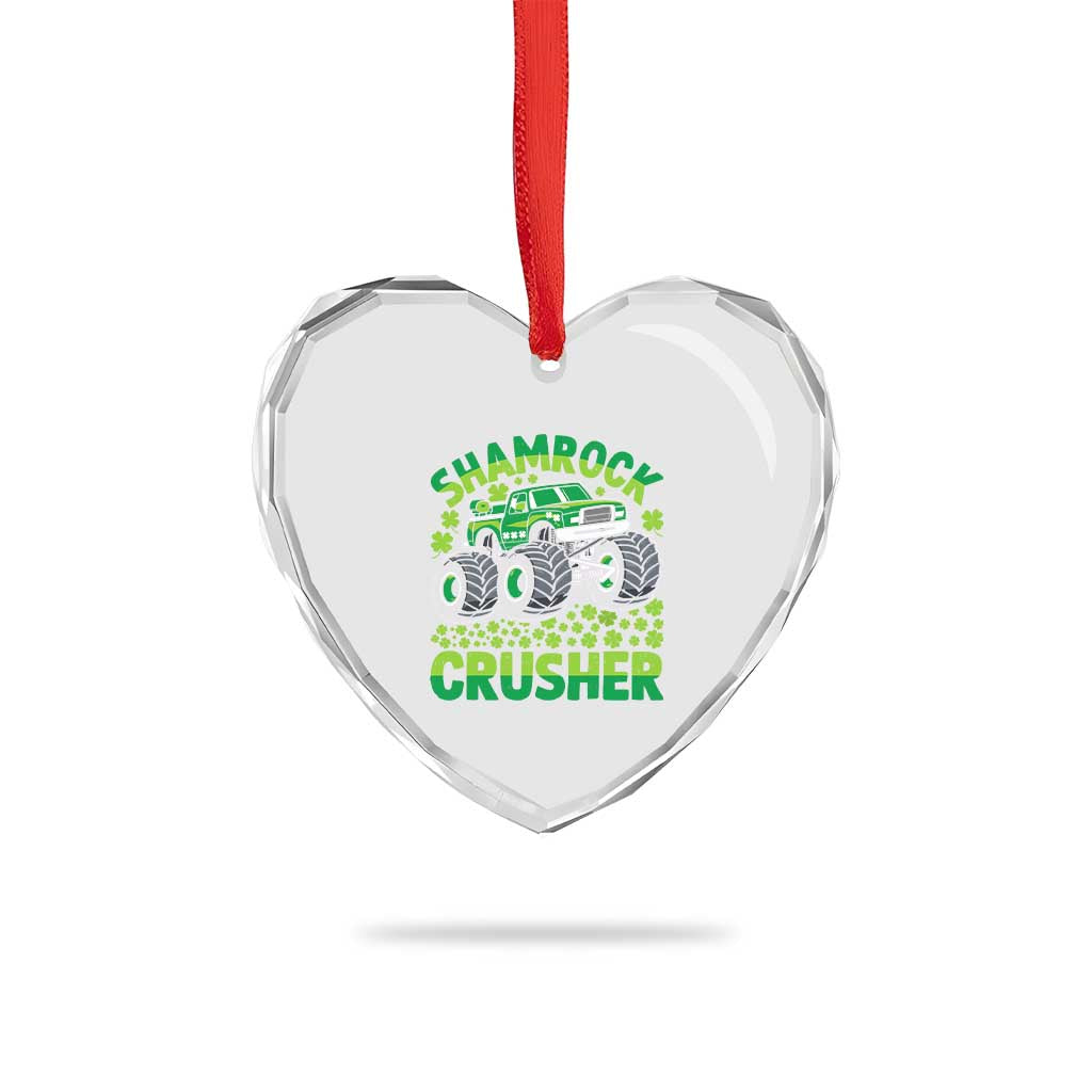 Funny Shamrock Crusher Monster Truck Heart Crystal Glass Ornament Happy St Patricks Day Boys - Wonder Print Shop