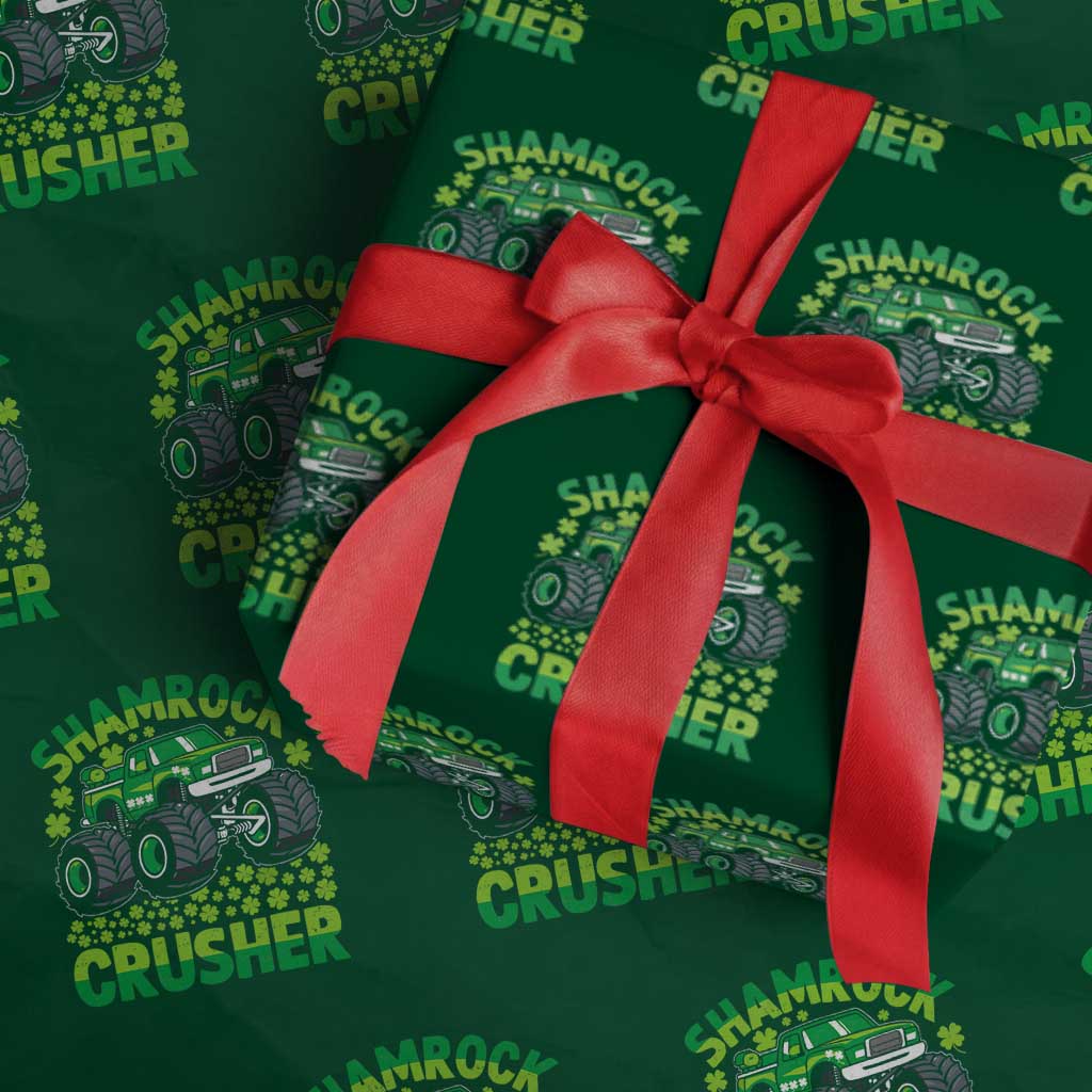 Funny Shamrock Crusher Monster Truck Wrapping Paper Roll Happy St Patricks Day Boys - Wonder Print Shop