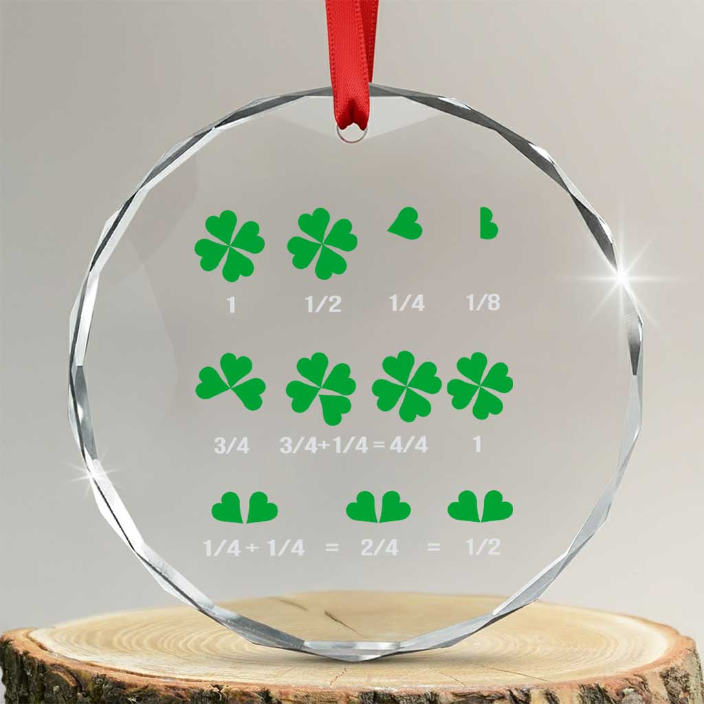 Funny Shamrock Fraction Crystal Glass Ornament St Patrick's Day Math Lover - Wonder Print Shop