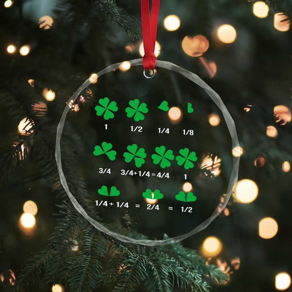 Funny Shamrock Fraction Crystal Glass Ornament St Patrick's Day Math Lover - Wonder Print Shop