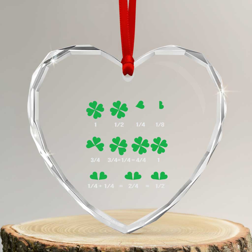 Funny Shamrock Fraction Heart Crystal Glass Ornament St Patrick's Day Math Lover - Wonder Print Shop