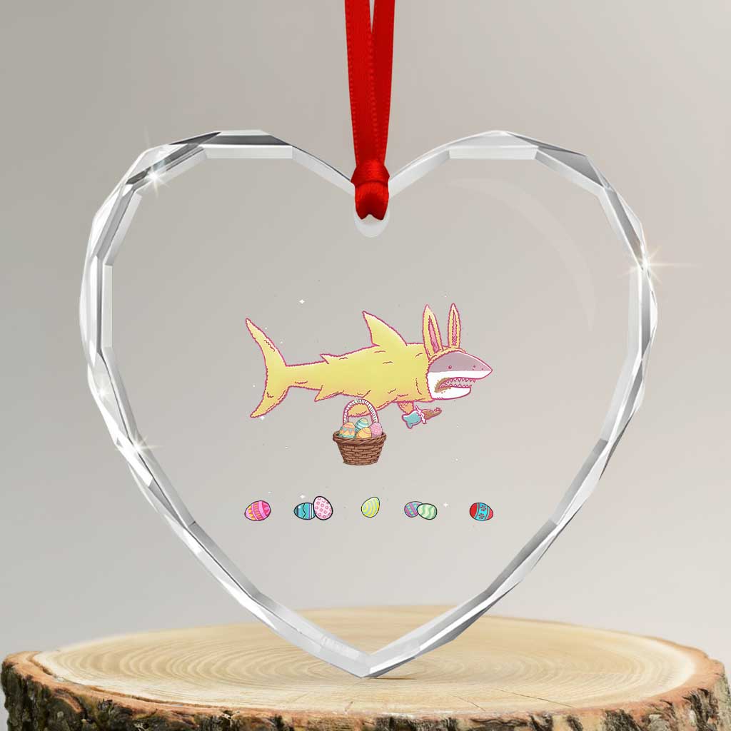 Funny Shark Easter Heart Crystal Glass Ornament Cute Bunny Ears Eggs Hunting Teens Boys Kids - Wonder Print Shop