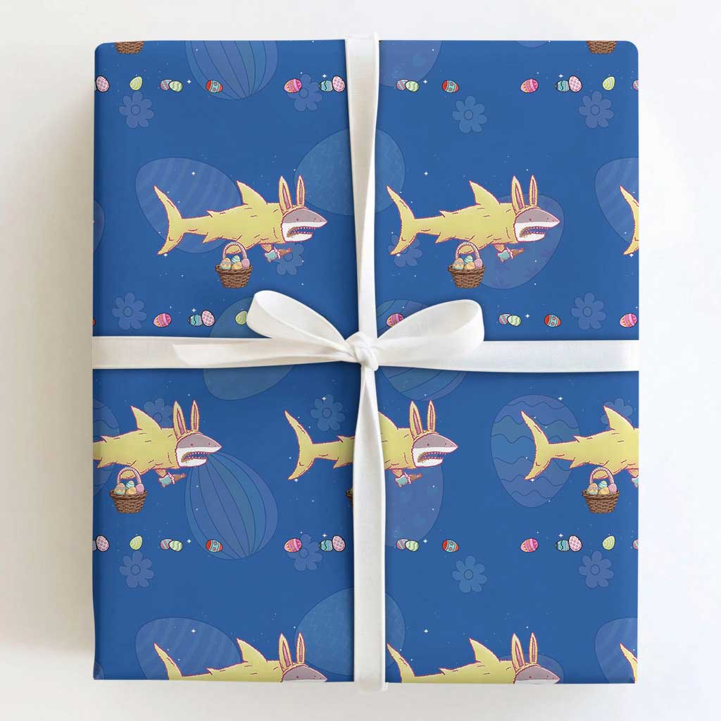 Funny Shark Easter Wrapping Paper Roll Cute Bunny Ears Eggs Hunting Teens Boys Kids