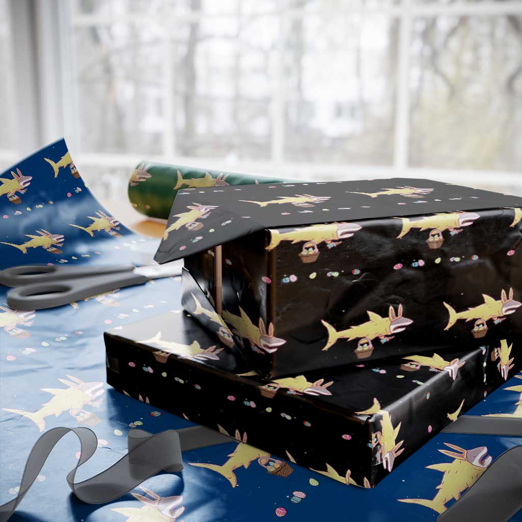 Funny Shark Easter Wrapping Paper Roll Cute Bunny Ears Eggs Hunting Teens Boys Kids - Wonder Print Shop