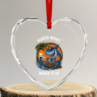 Funny Shark Guess What Week It Is Heart Crystal Glass Ornament Shark Awareness Summer Vacation