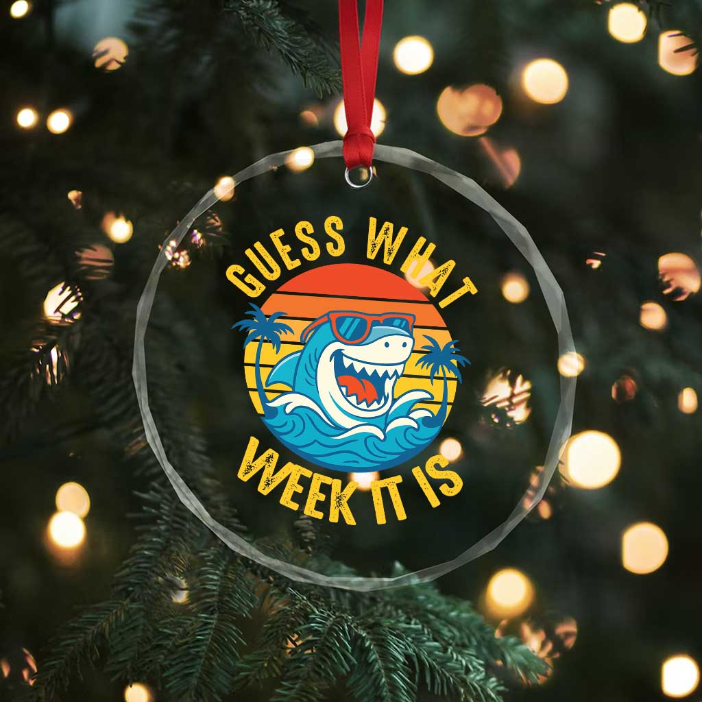 Funny Shark Lover Week Crystal Glass Ornament Guess What Week It Is Ocean Wildlife Retro Sunset - Wonder Print Shop