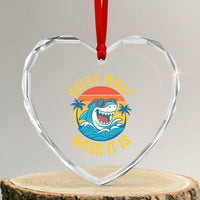 Funny Shark Lover Week Heart Crystal Glass Ornament Guess What Week It Is Ocean Wildlife Retro Sunset - Wonder Print Shop