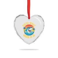 Funny Shark Lover Week Heart Crystal Glass Ornament Guess What Week It Is Ocean Wildlife Retro Sunset - Wonder Print Shop