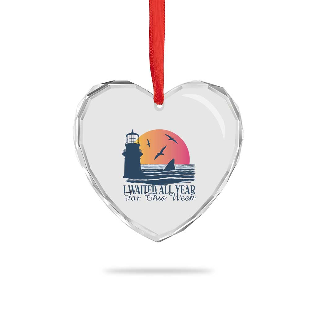 Funny Shark Lover Week Heart Crystal Glass Ornament I Waited All Year For This Week - Wonder Print Shop
