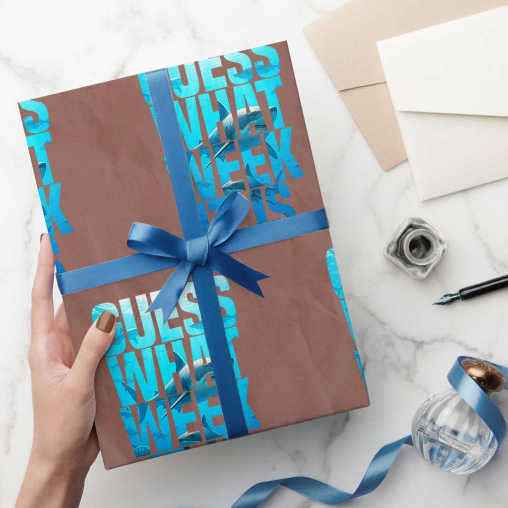 Funny Shark Lover Week Wrapping Paper Roll Guess What Week It Is Blue Ocean - Wonder Print Shop