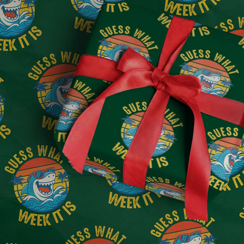 Funny Shark Lover Week Wrapping Paper Roll Guess What Week It Is Ocean Wildlife Retro Sunset - Wonder Print Shop