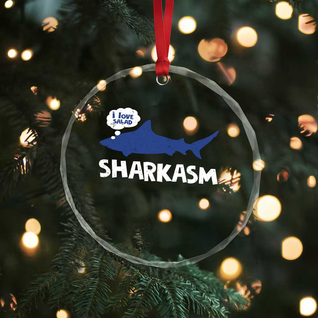 Funny Shark Sarcasm Crystal Glass Ornament Shark Sharkasm Marine Biology Vintage - Wonder Print Shop