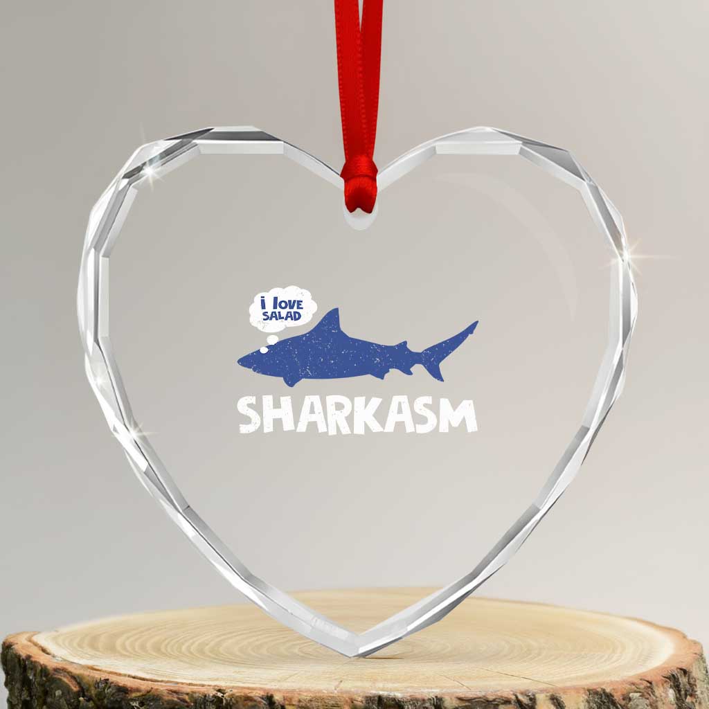 Funny Shark Sarcasm Heart Crystal Glass Ornament Shark Sharkasm Marine Biology Vintage - Wonder Print Shop