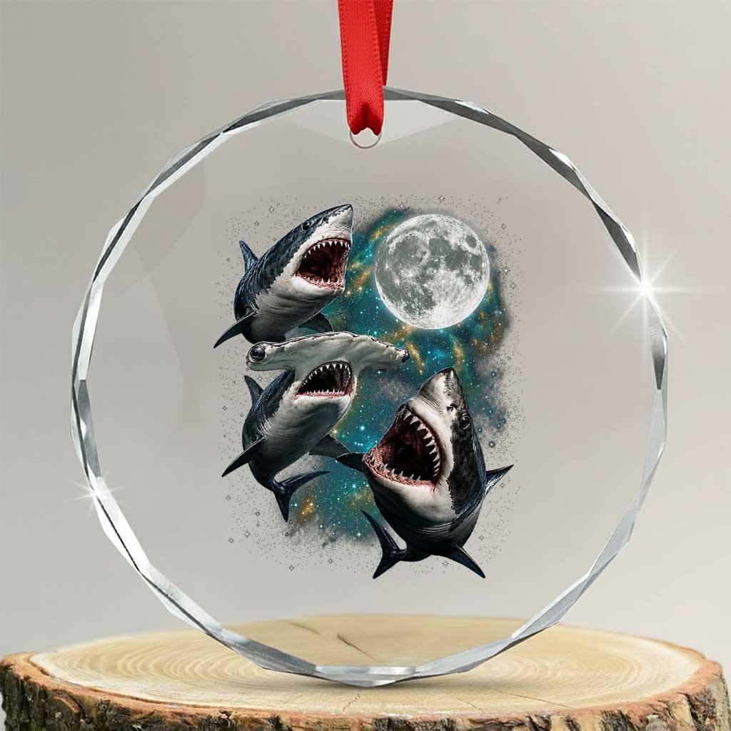 Funny Sharks Howling at Moon Crystal Glass Ornament Funny Great White Sharks and Hammerhead Shark