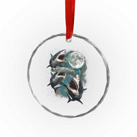 Funny Sharks Howling at Moon Crystal Glass Ornament Funny Great White Sharks and Hammerhead Shark