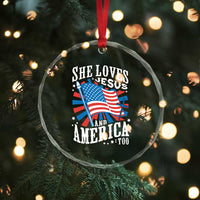 Funny She Loves Jesus And America Too Crystal Glass Ornament 4th Of July Patriotic Christian American Flag - Wonder Print Shop