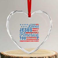 Funny She Loves Jesus And America Too Heart Crystal Glass Ornament 4th Of July Christian American Flag - Wonder Print Shop