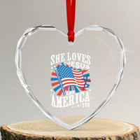 Funny She Loves Jesus And America Too Heart Crystal Glass Ornament 4th Of July Patriotic Christian American Flag - Wonder Print Shop
