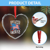 Funny She Loves Jesus And America Too Heart Crystal Glass Ornament 4th Of July Patriotic Christian American Flag - Wonder Print Shop