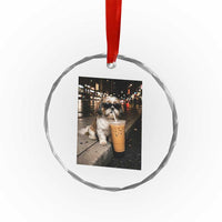 Funny Shih Tzu Drinking Iced Coffee Crystal Glass Ornament Vintage Dog Lover
