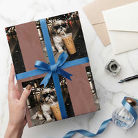 Funny Shih Tzu Drinking Iced Coffee Wrapping Paper Roll Vintage Dog Lover