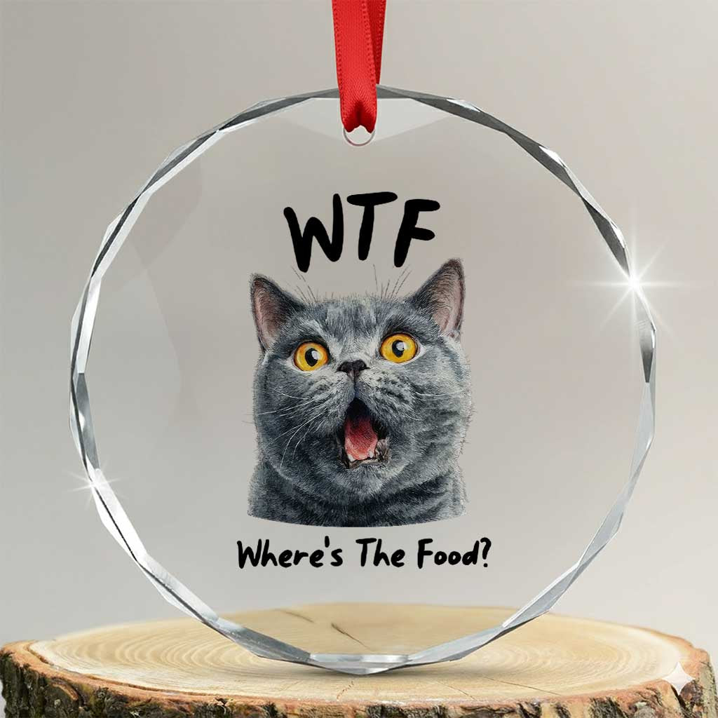 Funny Shocked British Shorthair Cat Crystal Glass Ornament Where Is The Food