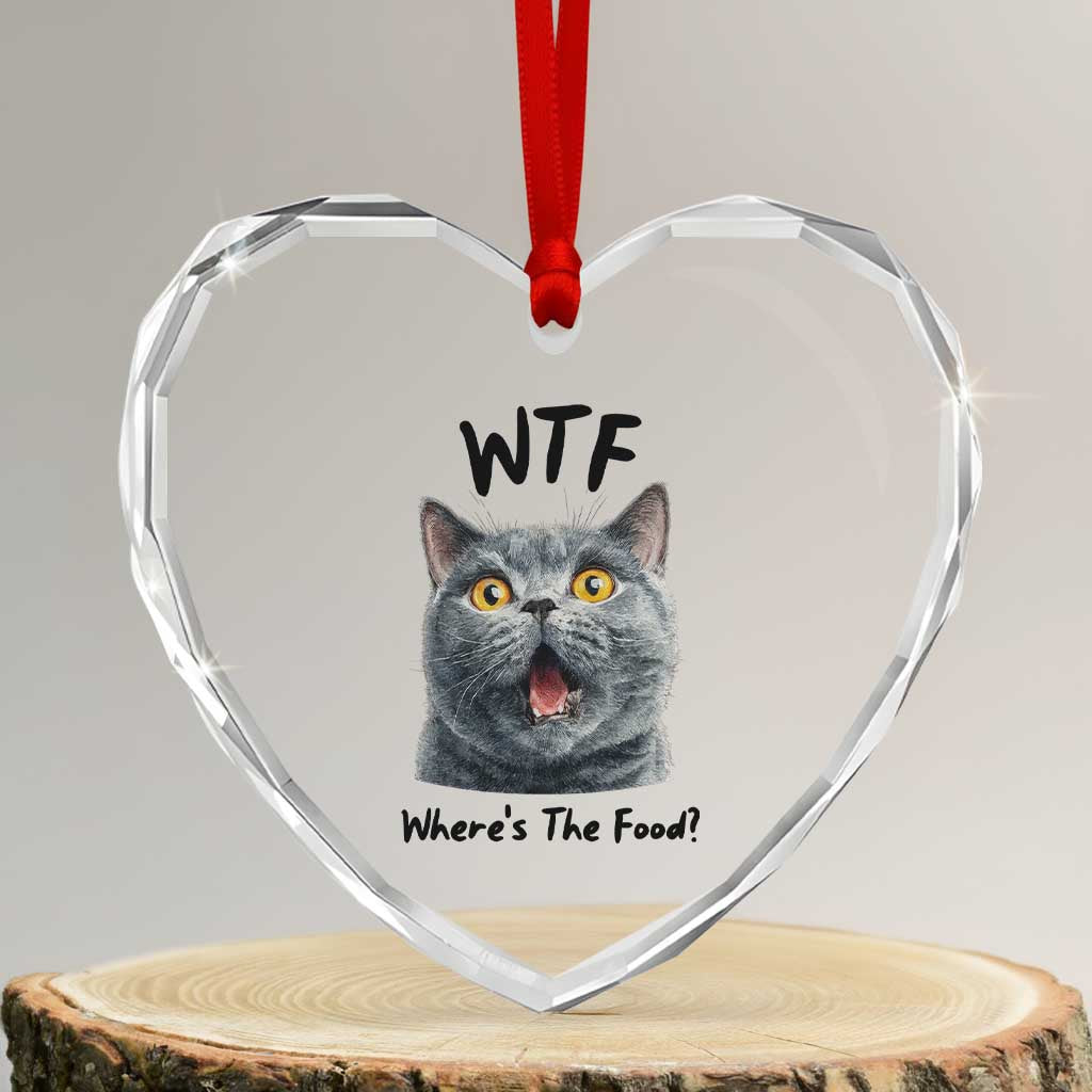 Funny Shocked British Shorthair Cat Heart Crystal Glass Ornament Where Is The Food