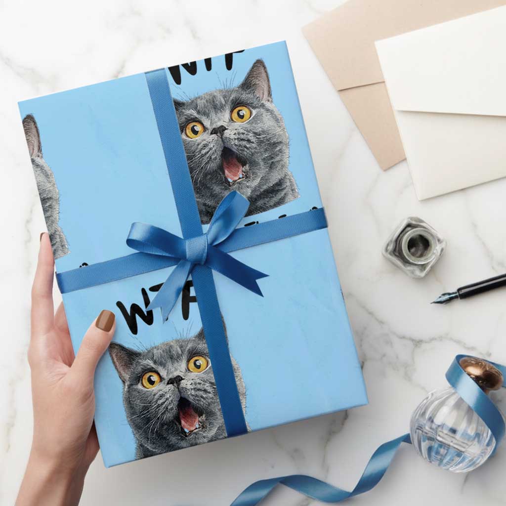 Funny Shocked British Shorthair Cat Wrapping Paper Roll Where Is The Food