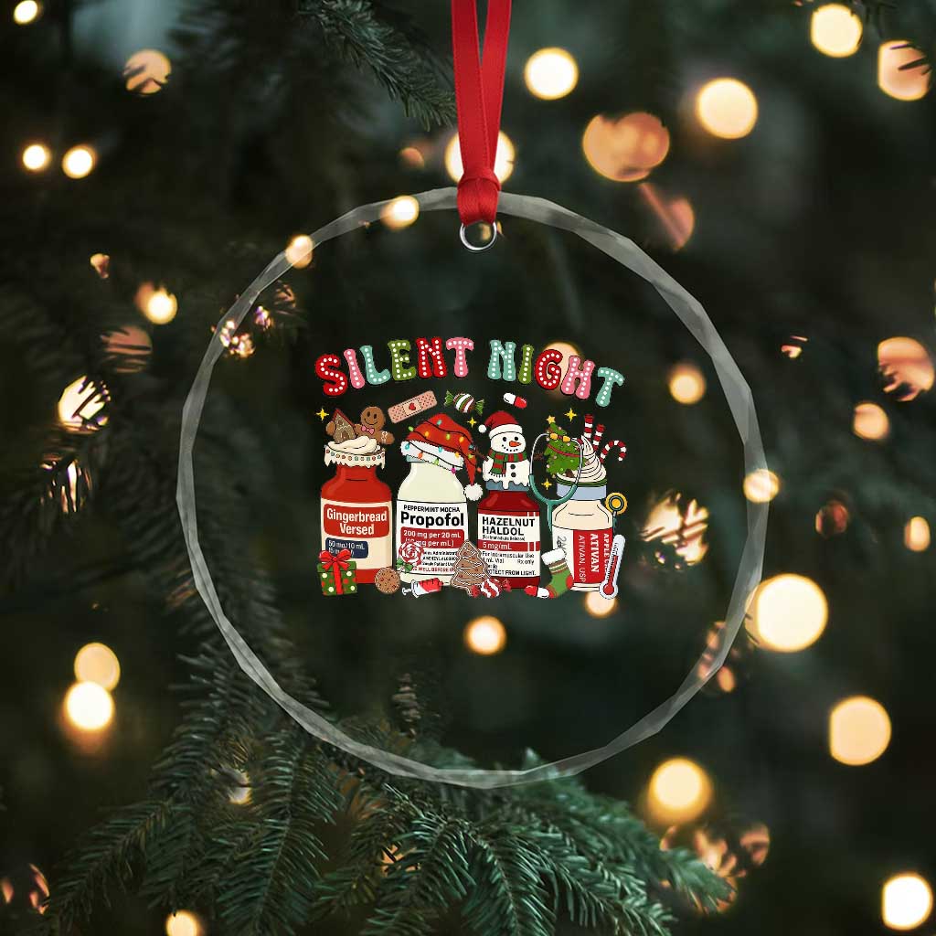 Funny Silent Night Nurse Christmas Crystal Glass Ornament Festive Meds and Holiday Medical Humor - Wonder Print Shop