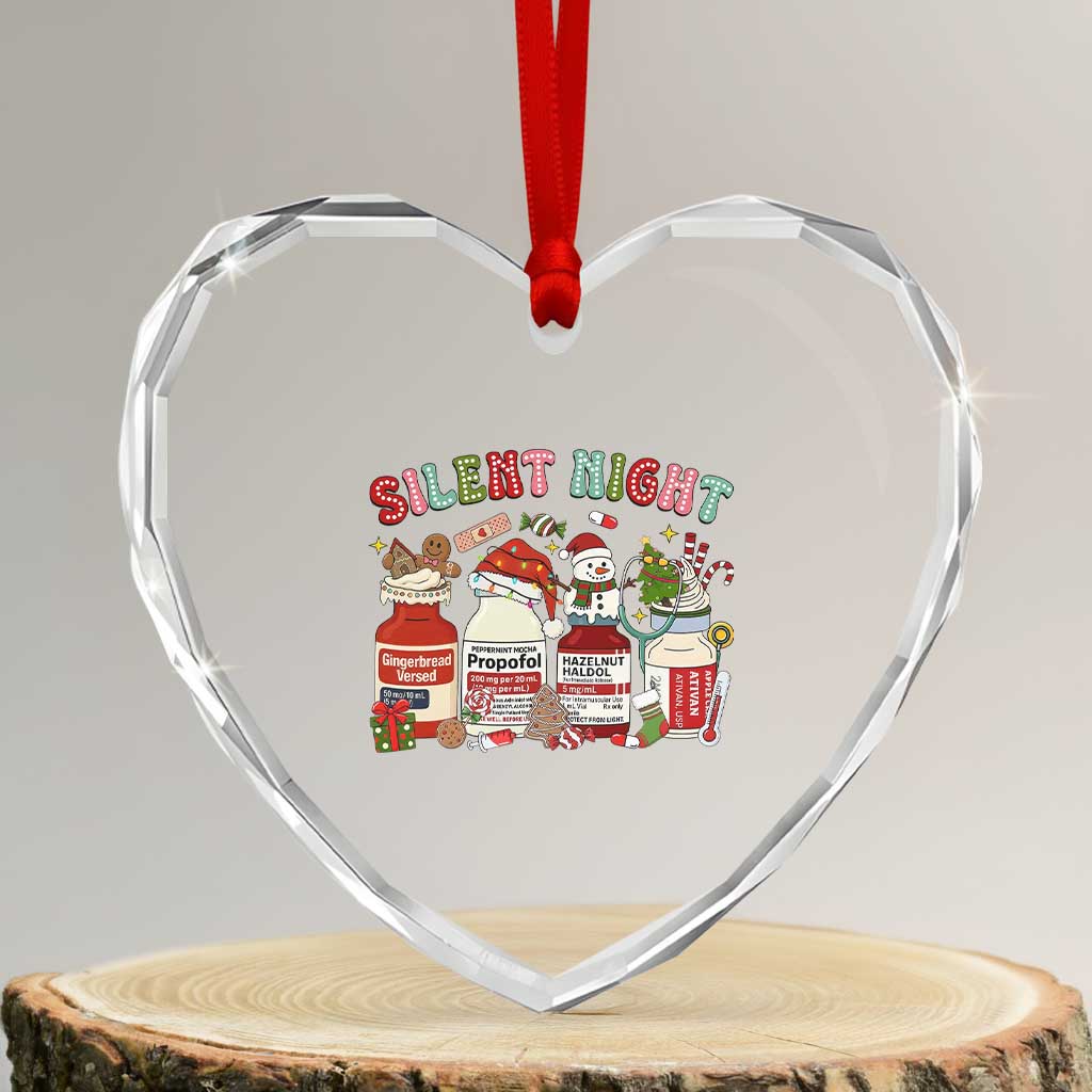 Funny Silent Night Nurse Christmas Heart Crystal Glass Ornament Festive Meds and Holiday Medical Humor - Wonder Print Shop